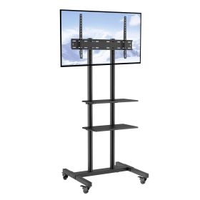 Mobile TV Stand, Mobile TV Cart for 32 to 70 inch TVs, Height Adjustable Portable TV Stand with Wheels, Double Tray for Audio-Visual Devices