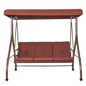 3-Seat Patio Swing Chair, Converting Canopy Swing, Outdoor Patio Porch with Adjustable Canopy, Removable Thick Cushion and Alloy Steel Frame
