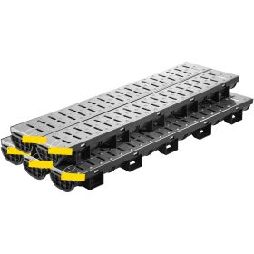 Trench Drain System, Channel Drain with Metal Grate, 5.7x3.1-Inch HDPE Drainage Trench, Black Plastic Garage Floor Drain, 5x39 Trench Drain Grate