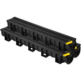 Trench Drain System,5.8x5.2x39.4-Inch HDPE Drainage Trench,Channel Drain with Plastic Grate,Black Plastic Garage Floor Drain,3x39 Trench Drain Grate