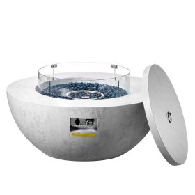 Propane Fire Pit, Outdoor Concrete Gas Fire Pit, 39 in Tabletop with Lava Rocks, Lid,Rain Cover,Adjust Flame Height Camping Firepit for Heating