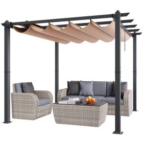 10'x10' Outdoor Retractable Pergola with Canopy, Aluminum Pergola with Retractable Canopy, Modern Pergola with Sun Shade Canopy for Patios, Gardens