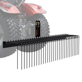 Tow Behind Landscape Rake, 72" Tow Dethatcher with 32 Steel Tines, Lawn Dethatcher Rake Attaches to Category 1, 3 Point Hitch for Tractor, for Le