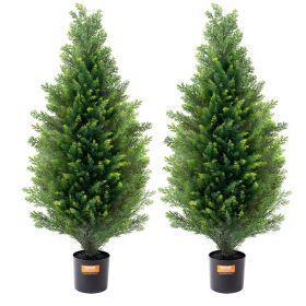 Artificial Cedar Topiary Tree, 36 inch Tall (2 Pieces), with Extra Leaves & Pot Faux Evergreen Fake Pine Cypress Trees Plant