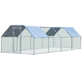 Large Chicken Coop Metal Chicken Run with Waterproof and Anti-UV Cover, Flat Shaped Walk-in Fence Cage Hen House for Outdoor and Yard Farm Use