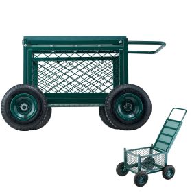 Rolling Garden Cart with Seat, Metal Rolling Garden Work Seat with Wheels, Supports up to 400 LBS, Heavy Duty Gardening Cart Scooter