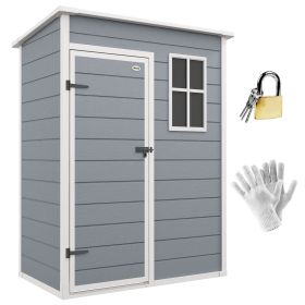 Resin Garden Shed, 5'x3' Outdoor Storage Shed with Lock, Window, Vent, Utility Tool Shed for Backyard, Patio, Gray