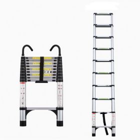 9.5 FT Aluminum Telescoping Ladder with Hooks and 2 Triangle Stabilizers One Button Retraction Multi Purpose Extension Ladder 330LBS Load Capacit