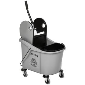 9.5 Gallon (38 Quart) Mop Bucket with Wringer Cleaning Cart, 4 Moving Wheels, 2 Separate Buckets, & Mop-Handle Holder, Grey