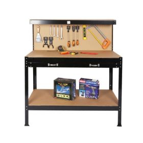 Heavy Duty Workbench with 300lbs Capacity Solid Steel Frame MDF Worktop Pegboard Hooks Drawer Waterproof Rust Resistant Garage and Workshop Table