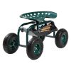 Rolling Garden Cart with Swivel Seat, Heavy Duty Garden Seat with Storage Basket & Tool Tray, 300 lbs Weight Capacity