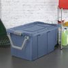 Extra Large Wheeled Industrial Storage Bin, 40 Gallon Rugged Plastic Storage Tote with Latch Lid and Pull Handle, Blue, 2 Pack