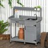 Outdoor Potting Bench Table with Sink, Faucet and Drawer for Greenhouse, Garden, Patio, Gray