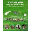 Metal Chicken Coop, 9.8x19.3x6.5 ft Large Walk-in Chicken Runs with Cover, Doom Roof Hen House Enclosure with Security Lock