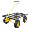 Folding Garden Cart Mesh Steel Utility Wagon with Removable Sides 10 Inch Wheels, Convertible Landscape Heavy Duty Cart for Beach Lawn Yard