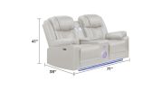 Challenger Modern Contemporary LED Power Recliner Loveseat with console, storage, stainless cup holder, Bluetooth speaker in Beige