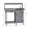 Outdoor Potting Bench Table with Sink, Faucet and Drawer for Greenhouse, Garden, Patio, Gray
