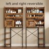 Over The Toilet Storage with Cabinet, Sliding Barn Door, Side Storage Open Rack, Mass-Storage Over Toilet Bathroom Organizer for Bathroom, Restroom