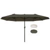 Gray  Extra Large 15ft Patio Umbrella Double-Sided Wide Outdoor Canopy with Crank Handle And Air Vents for Backyard Deck Pool