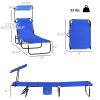 Pool Chaise Lounge Chairs Set of 2, Folding Lounge Chairs with Sunshade, Reclining Back, Steel Frame, Blue