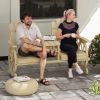 2-Seat Wooden Garden Bench with Table, Umbrella Hole, High Backrest, Armrests for Backyard, Patio, Garden, Natural Wood