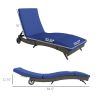Patio Wicker Chaise Lounge Chair, Outdoor PE Rattan Sun lounger with Adjustable Backrest and 2 Wheels, Dark Blue