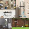 Mop Broom Holder Wall Mount Metal Pantry Organization and Storage Garden Kitchen Tool Organizer Wall Hanger for Home Goods (4 Positions with 4 Hooks