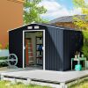 9' x 6' Outdoor Storage Shed, Garden Tool Metal Shed with Foundation Kit, Dark Gray