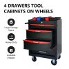 Rolling Metal Tool Chest with 4 Drawers, 20" 4-Drawer Tool Chest Cabinet with Ball Bearing Drawer Slides, Steel Tool Storage Box Organizer -BLACK&RED