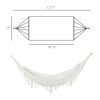 Extra Large Boho Hammock with Macrame Tassel Fringe, Includes Carrying Bag, Indoor Outdoor Tree Hammock for Porch, Backyard, Camping, White
