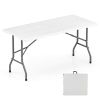 5FT Foldable Picnic Table, HDPE Top 400LBS Capacity Camping Table with Handle, White