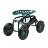 Rolling Garden Cart with Swivel Seat, Heavy Duty Garden Seat with Storage Basket & Tool Tray, 300 lbs Weight Capacity