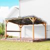 10' x 14' Wooden Gazebo, Hardtop Lean-to Gazebo Pergola with Galvanized Steel Sloped Roof, Bar Shelf, Natural Wood