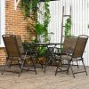 5 Pieces Patio Table and Chairs, Foldable Wicker Outdoor Dining Table Set with Umbrella Hole, Dark Brown