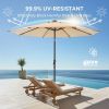 9FT Patio Umbrella Solar Lighted Outdoor Umbrella with LED Strips, Convenient Crank Lift System, for Beach, Gargen, Yard, Home, Pool, Beige