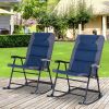 2 Piece Outdoor Patio Rocking Chair Set, Armrests, Padded Seat & Backrest, Navy Blue & Gray
