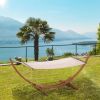 10' Wood Hammock with Stand, Breathable Cotton Surface, Boho Style for Single Person, for Patio Backyard Balcony Porch, White