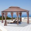 Gazebo 10x13 Khaki with Curtains Vented Roof and Steel Frame for Outdoor Use