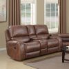 Achern Brown Leather-Air Nailhead Manual Reclining Loveseat with Storage Console