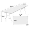 8 Foot Folding Table,White Plastic Folding Table,Built-in Handle,Indoor Outdoor Table for Picnic Party Dining Camping,White