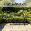 Black 50" Outdoor Garden Bench Patio Slatted Seat Metal Porch Bench for Backyard Poolside Lawn