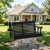 2 Person Wooden Porch Swing with Chains Outdoor Patio Swing Chair for Garden Poolside Backyard Black 440 Lbs Capacity