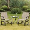 2 Pieces, Patio Rocking Chairs, All-Weather Spring Motion Textile with Breathable Mesh Fabric, Khaki