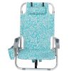 1 PCS Aluminum Beach Chair, 8.5 Inch Seat Height Teal Tribal Pattern, Adjustable Folding Chair with Headrest, Shoulder Strap