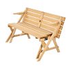 2-in-1 Transforming Interchangeable Picnic Table, Outdoor Wooden Table and Bench Set, Portable Foldable Bench with Umbrella Hole