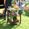 3-Shelf Outdoor Grill Cart with Stainless Steel Tabletop, Movable Pizza Oven Table with Hooks, Side Handle, Wheels