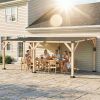 10' x 20' Wooden Gazebo, Hardtop Lean-to Gazebo Pergola with Galvanized Steel Sloped Roof, Light Walnut