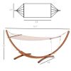 10' Wood Hammock with Stand, Breathable Cotton Surface, Boho Style for Single Person, for Patio Backyard Balcony Porch, White