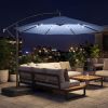 10 ft Cantilever Patio Umbrella with Light, Weight, Offset Hanging Outdoor Umbrella with Protective Cover, Dark Blue
