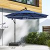 10 ft Cantilever Patio Umbrella with Light, Weight, Offset Hanging Outdoor Umbrella with Protective Cover, Dark Blue